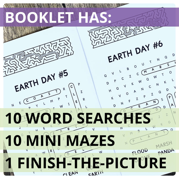 Earth Day Booklet | Word Searches, Maze Puzzles, Finish the Picture | Level 1B