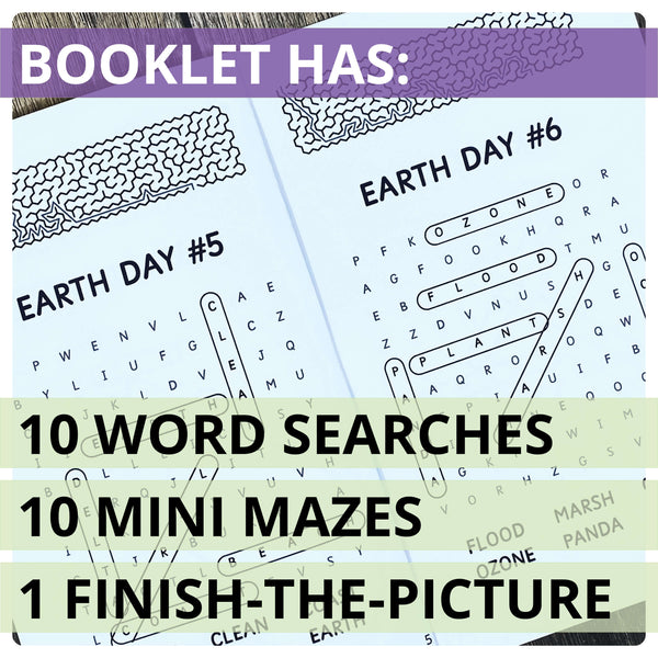 Earth Day Booklet | Word Searches, Maze Puzzles, Finish the Picture | Level 1C