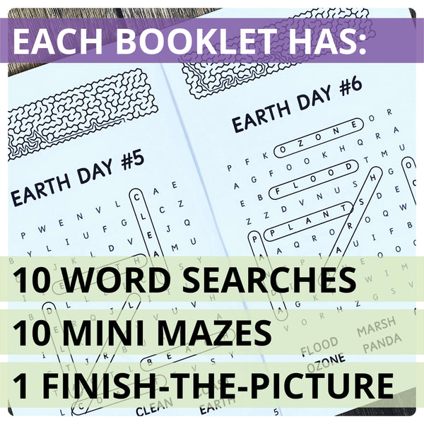 Earth Day Booklets | Word Searches, Maze Puzzles, Finish the Picture | 1A-1B-1C