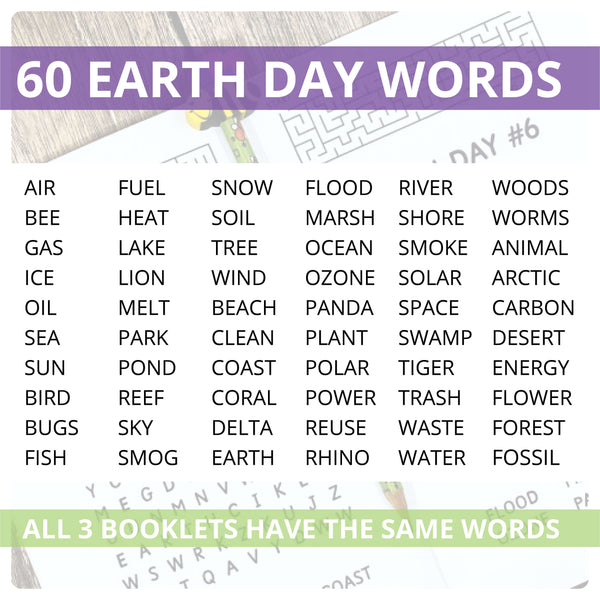 Earth Day Booklets | Word Searches, Maze Puzzles, Finish the Picture | 1A-1B-1C