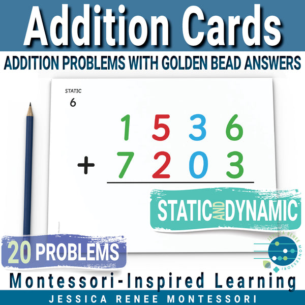 Montessori Math 4-Digit Golden Bead Addition with Large Cards
