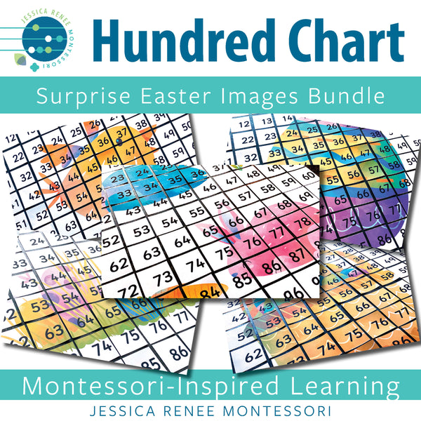 Montessori Math 100 Chart Spring Easter Images Bundle