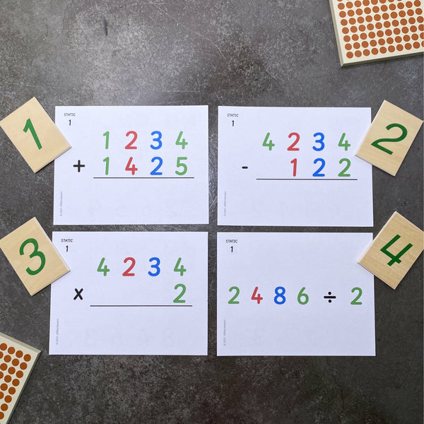 JRMontessori printable cards bundle with addition, subtraction, multiplication, division