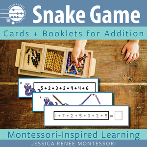 JRMontessori cover image for addition snake game cards and booklets