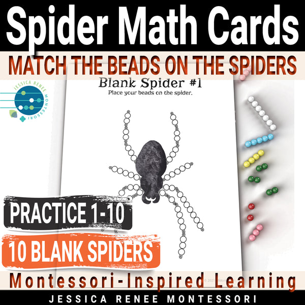 Montessori Halloween Math Cards: Bead Stair Spider, Fall Activity, Numeracy