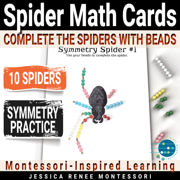 Montessori Halloween Math Cards: Symmetrical Spider, Fall Activity, Bead Stair