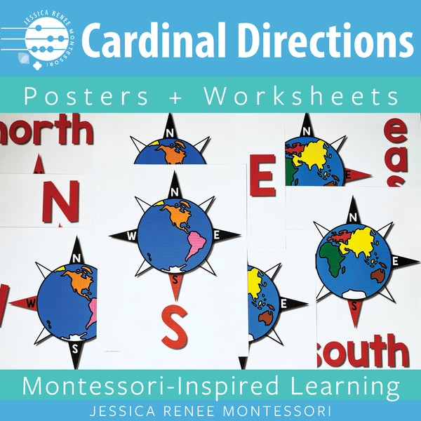 Montessori Geography Cardinal Directions Posters and Worksheets