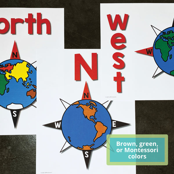 Montessori Geography Cardinal Directions Posters and Worksheets