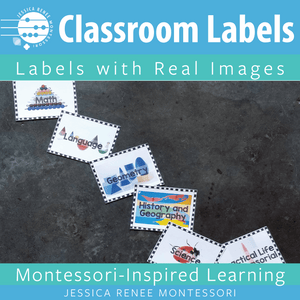 JRMontessori cover image for classroom area labels with real photographs