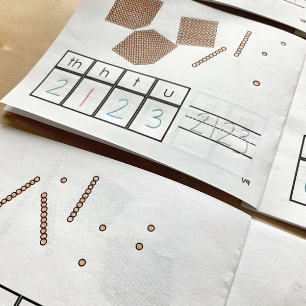 JRMontessori printable math booklets for place value and golden beads work