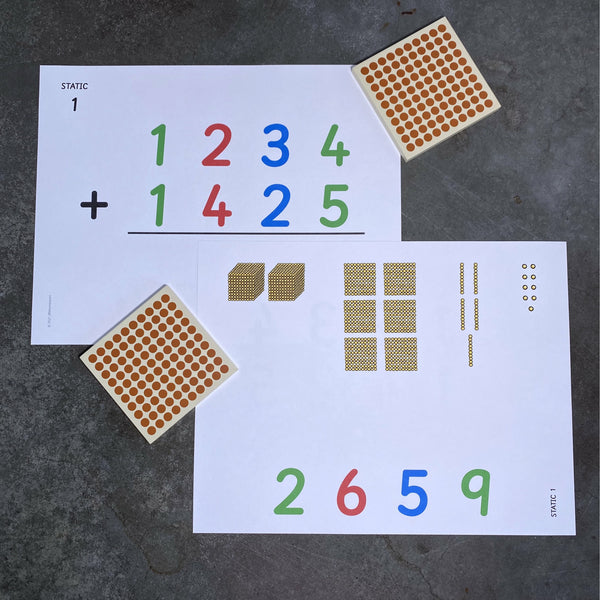 JRMontessori printable math cards with golden bead addition problems