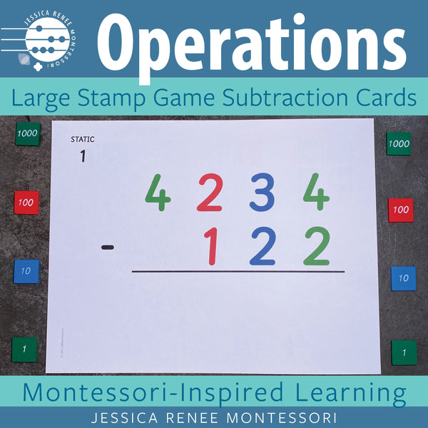 Cover of JRMontessori large stamp game subtraction cards