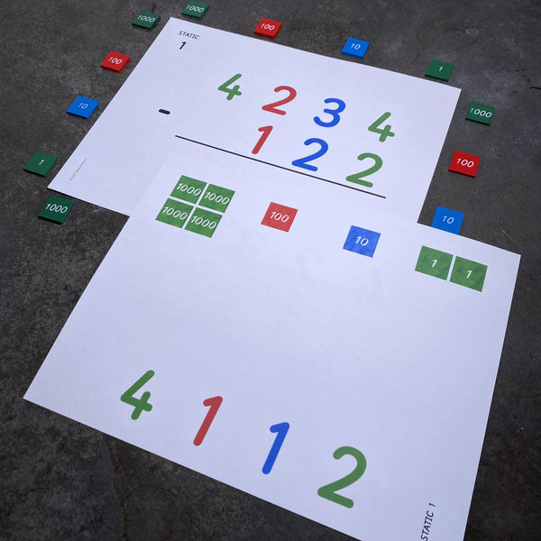 JRMontessori printable snake game material subtraction cards