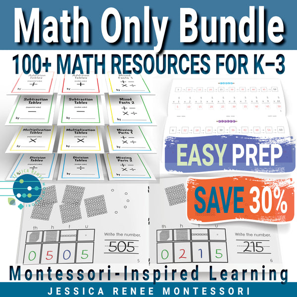 Montessori Math Materials Bundle: Multiplication Facts, Golden Beads, and More