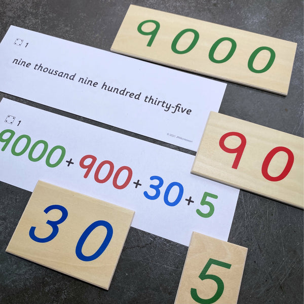 JRMontessori printable cards for place value and number notation