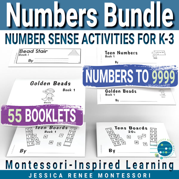 Montessori Math Number Sense Bundle: Numeration 1-100, Teens, Golden Beads