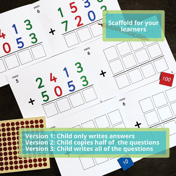 JRMontessori printable booklets for recording addition subtraction multiplication division problems