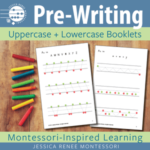 JRMontessori cover image for pre-writing booklets upper and lowercase
