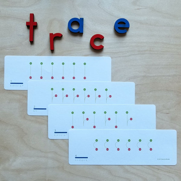 JRMontessori printable pre-writing tracing cards for lowercase alphabet