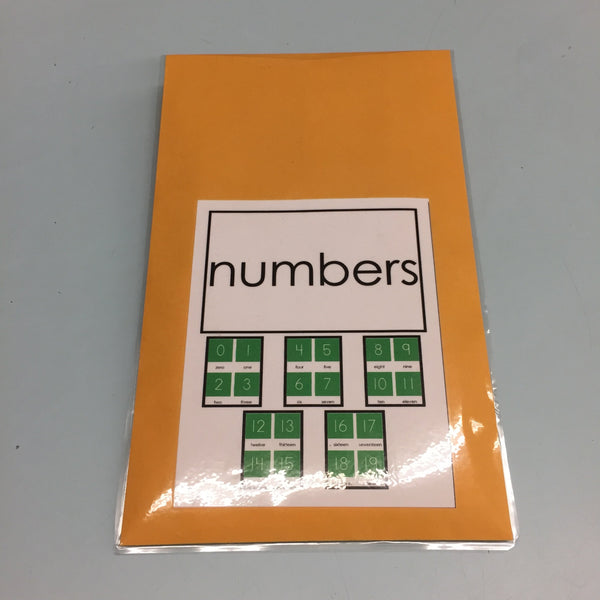 Small brown envelope with "numbers" label to display JRMontessori reading matching cards