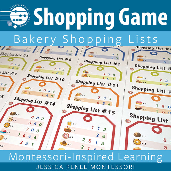 Montessori Math Game Bakery Shopping Lists