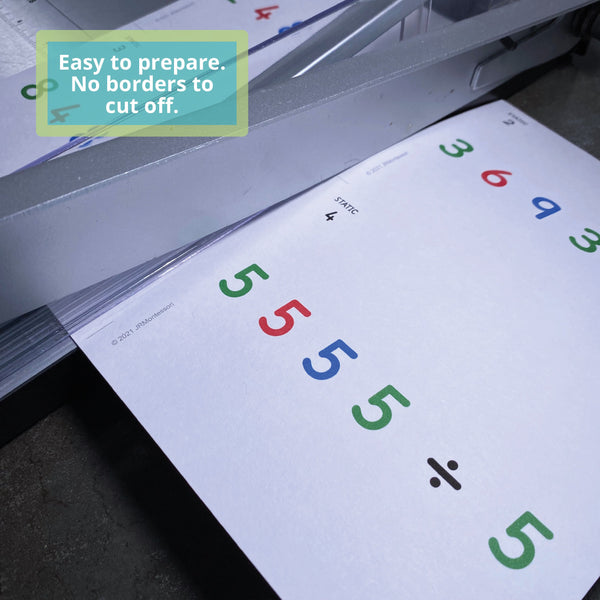 Example of how to cut and prep JRMontessori division task cards using a guillotine style paper cutter