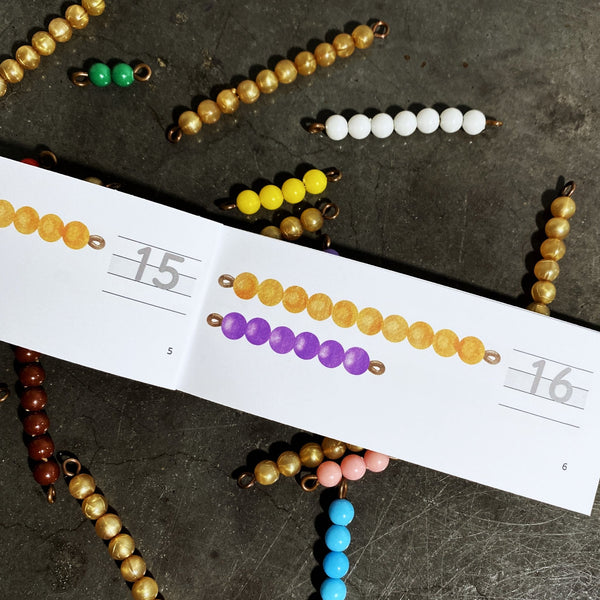 Montessori Math Numbers 1–9 and 11–19 with the Colored Bead Stair