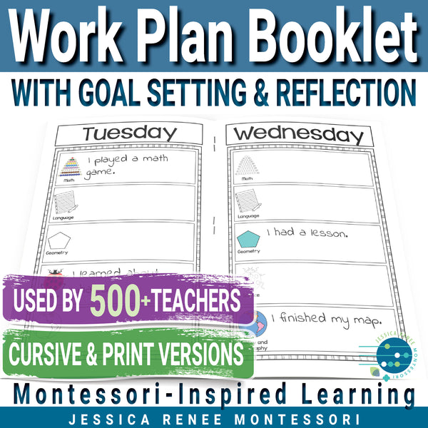 Montessori Work Plan Booklet, Weekly Progress Journal, Goal Setting, Reflection