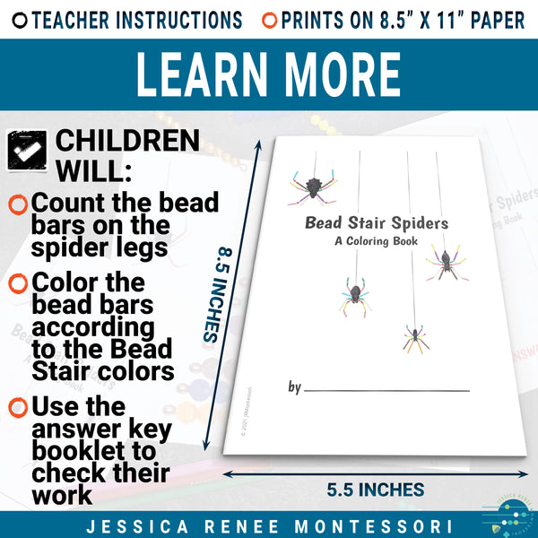 Montessori Halloween Math Booklet: Count and Color the Bead Stair Spiders