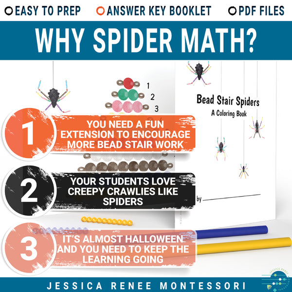 Montessori Halloween Math Booklet: Count and Color the Bead Stair Spiders