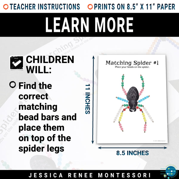 Montessori Halloween Math Cards: Bead Stair Spider, Fall Activity, Pre-school