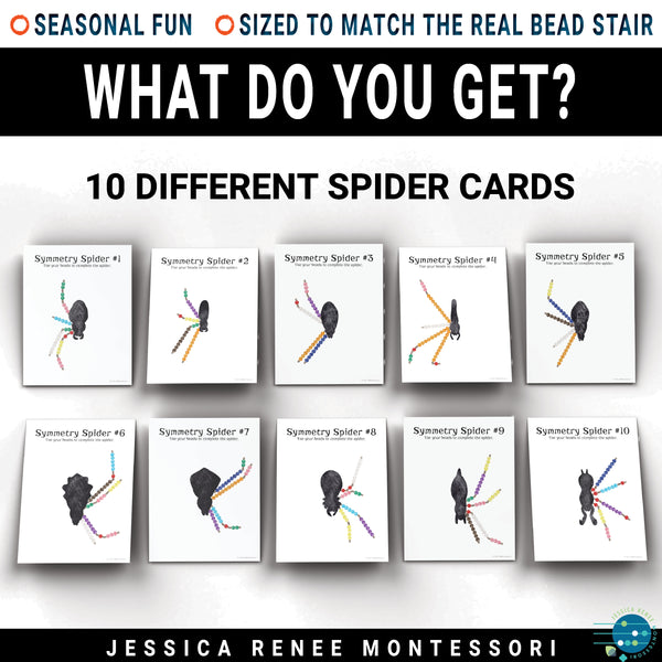 Montessori Halloween Math Cards: Symmetrical Spider, Fall Activity, Bead Stair