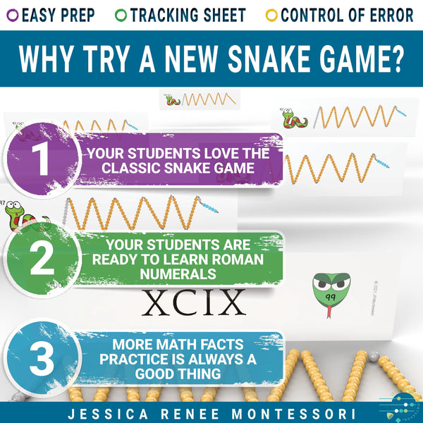 Montessori Snake Game: Roman Numerals 1-100, Addition & Subtraction with Beads