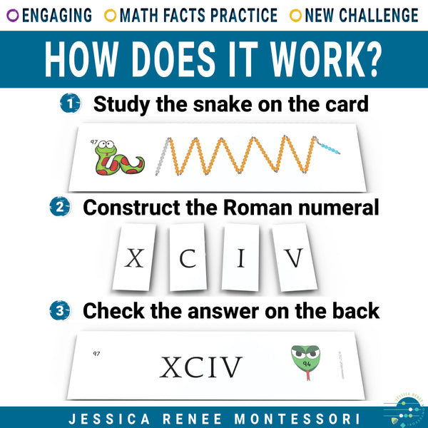 Montessori Snake Game: Roman Numerals 1-100, Addition & Subtraction with Beads